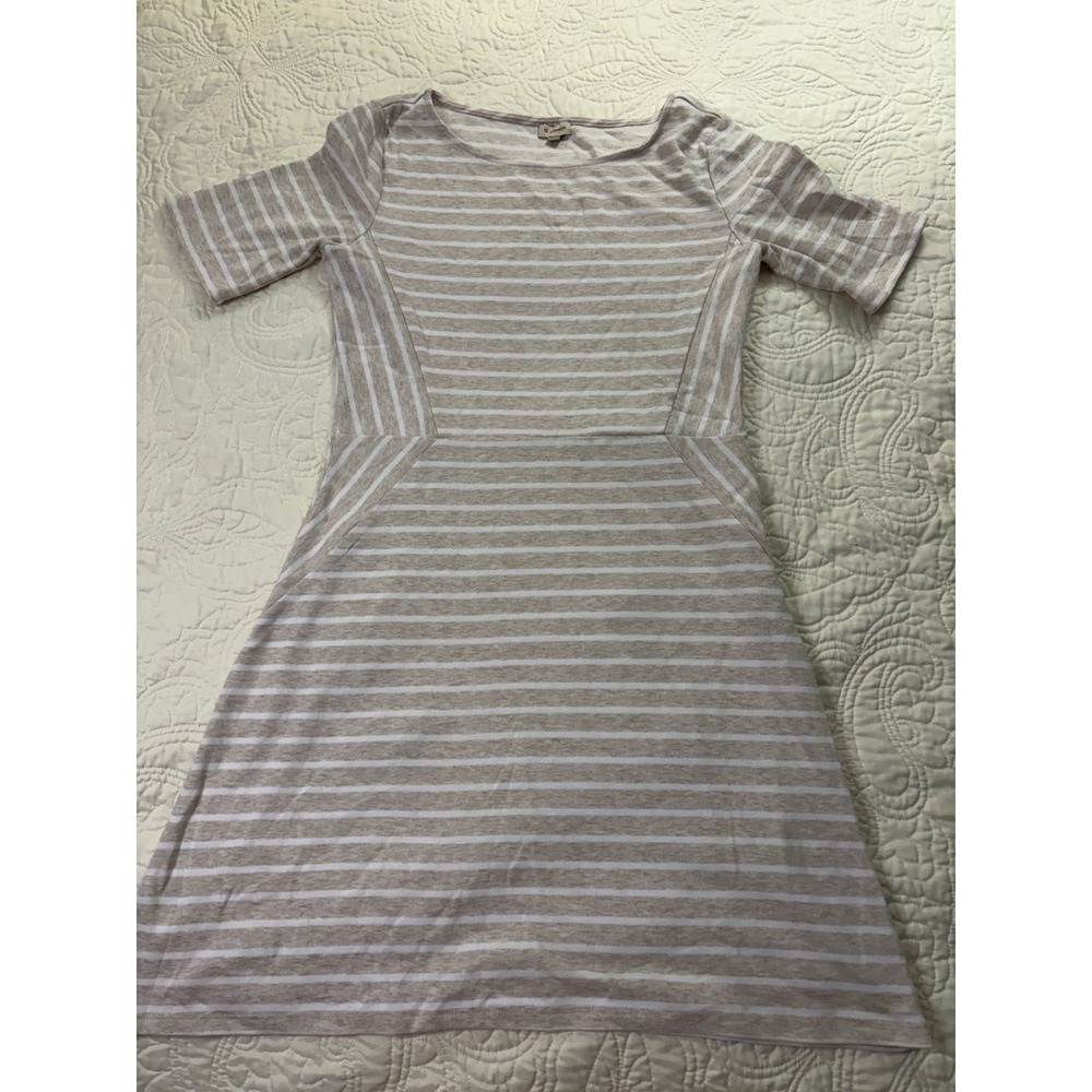 Cremieux A-Line‎ Dress Womens Small Tan White Striped Coastal Nautical